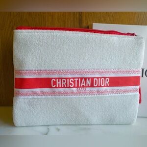 CHRISTIAN DIOR Beauty Terry Cloth Cosmetic Pouch White Coral GWP NIB